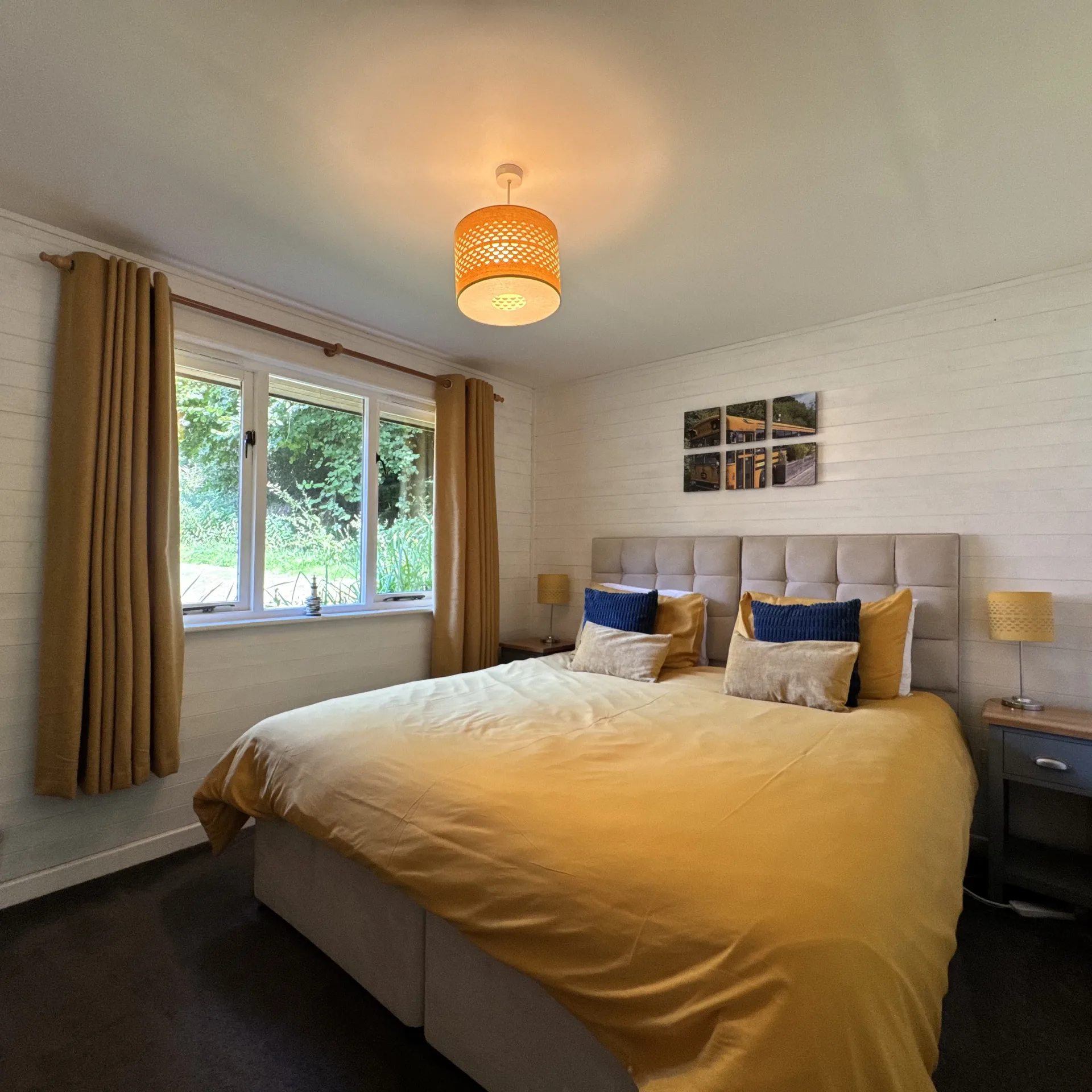 The main bedroom at Stamford with a made-up king-size bed